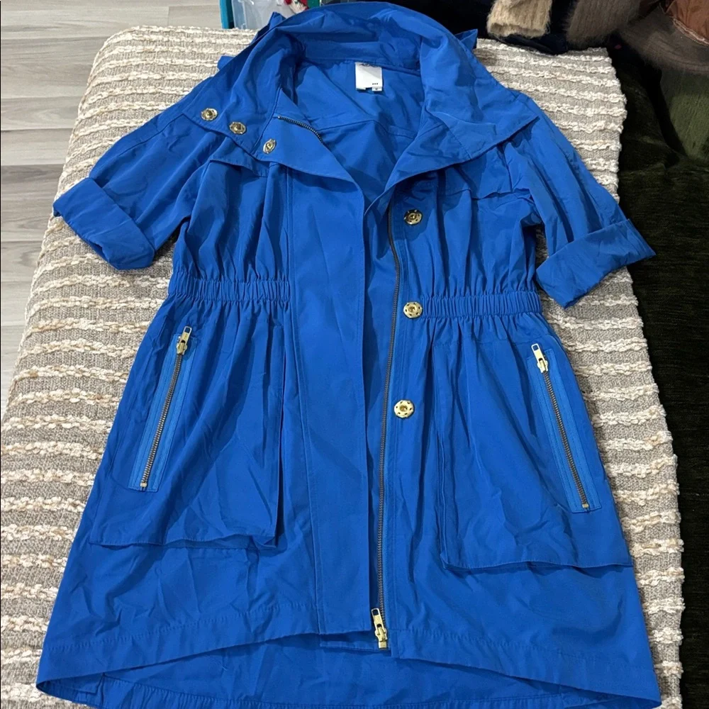 Ali Ro Jacket Blue Anorack Short Sleeve zip Lightweight‎ Hooded Jacket  Size 2